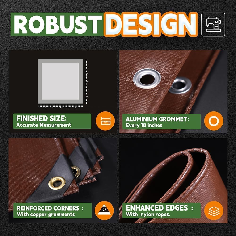 RAINDEWAY Tarp 4x10FT,Brown Tarps Heavy Duty Waterproof 18Mil Extra Thick
