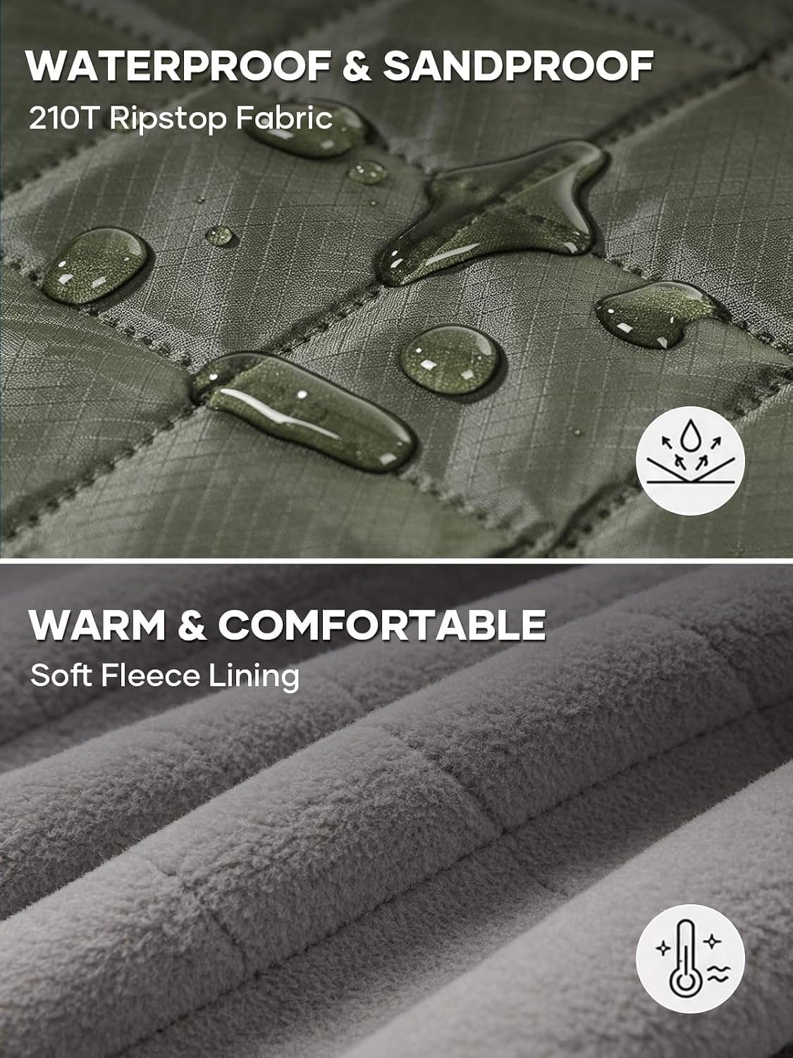 Waterproof Camping Blankets, Reversible Picnic Blanket 79x57 in