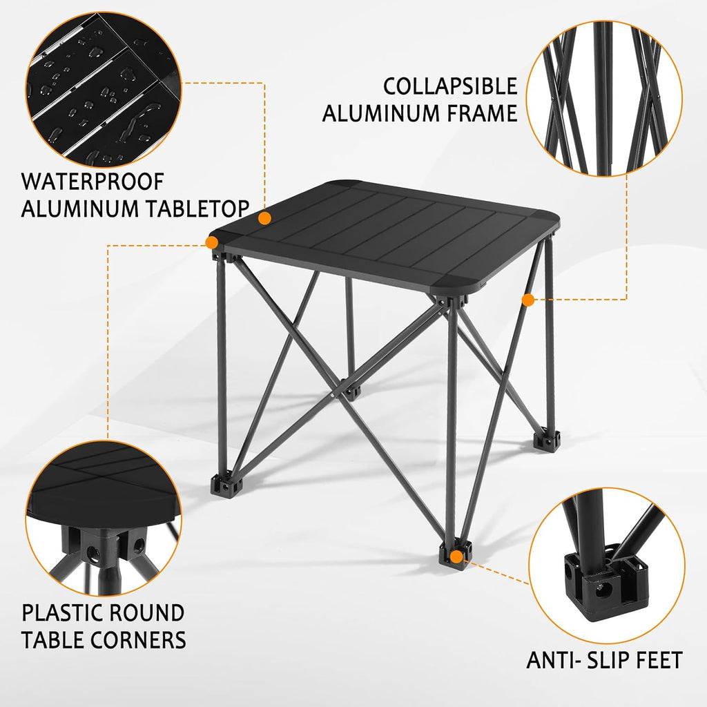 Tesouro Folding Camping Square Table with Carry Bag, Lightweight Aluminum Square Table for Outdoor, Camping, Picnic, Backyards, BBQ (Black-Small)