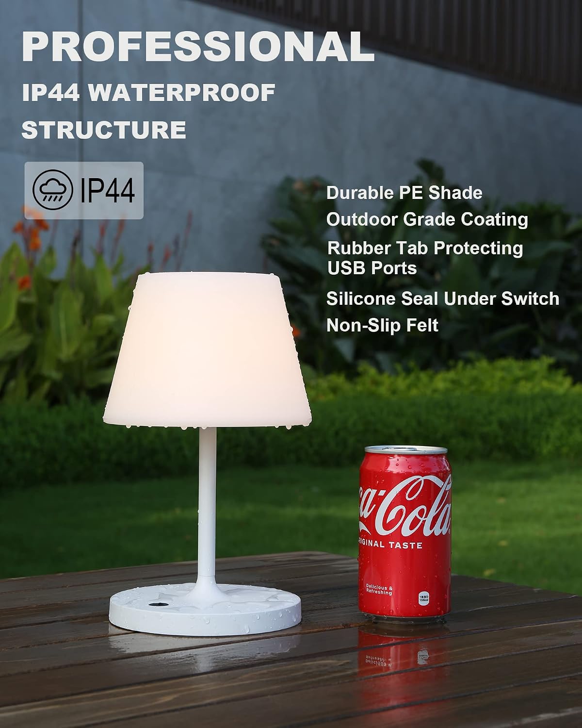 WEILAILUX Outdoor Battery Operated Table Lamp Waterproof, 4000mAh Cordless Table Lamp Rechargeable, Touch Dimmable Desk Lamp, LED Night Light for Patio Camping Restaurant Home, H9.6in, White