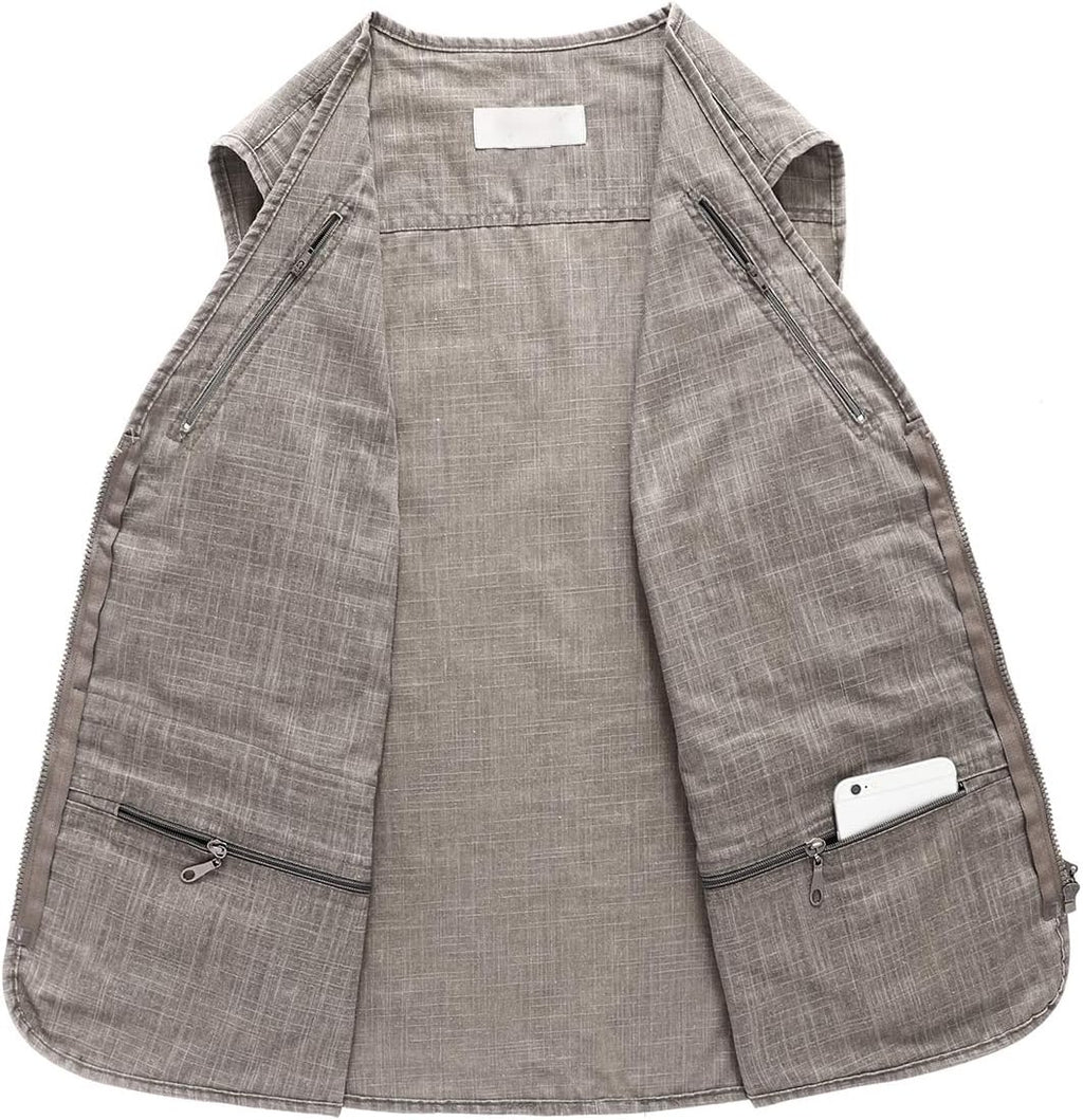 Hbufnha Men's Casual Safari Travel Vest 16 Pockets Outdoor Work Vest Sleeveless Jacket Fishing Hiking Photograph