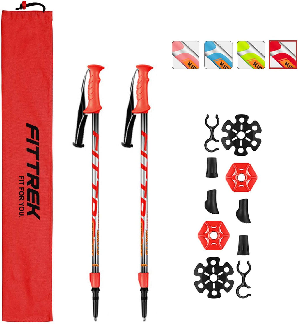FitTrek Hiking Poles for Kids - Ultralight Nordic Walking Sticks - Telescopic Child Trekking Poles Collapsible 2 Pack