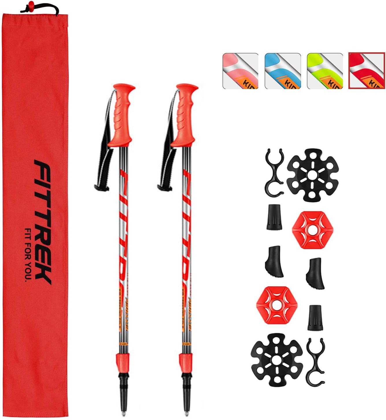 FitTrek Hiking Poles for Kids - Ultralight Nordic Walking Sticks - Telescopic Child Trekking Poles Collapsible 2 Pack