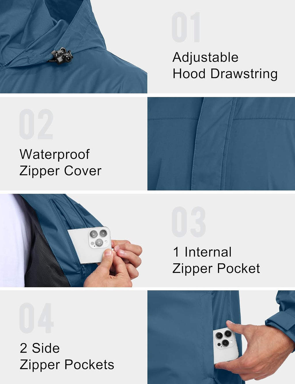 Little Donkey Andy Men's Waterproof Rain Jacket Outdoor Raincoat for Hiking