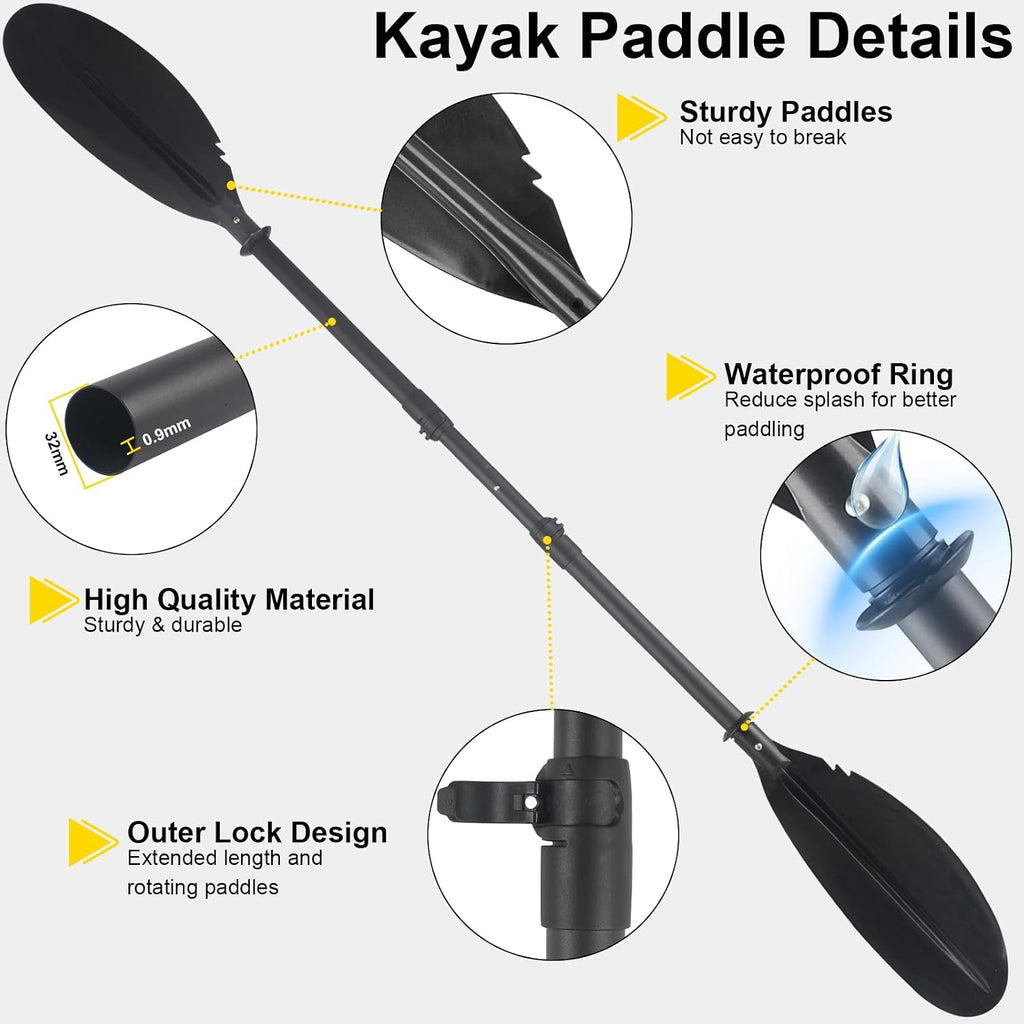 Kayak Paddle, Telescoping Canoe Paddle Boat Oars Fishing Adults with Kayak Paddles Leash Steel Material Adjustable Sturdy Black(94inch)