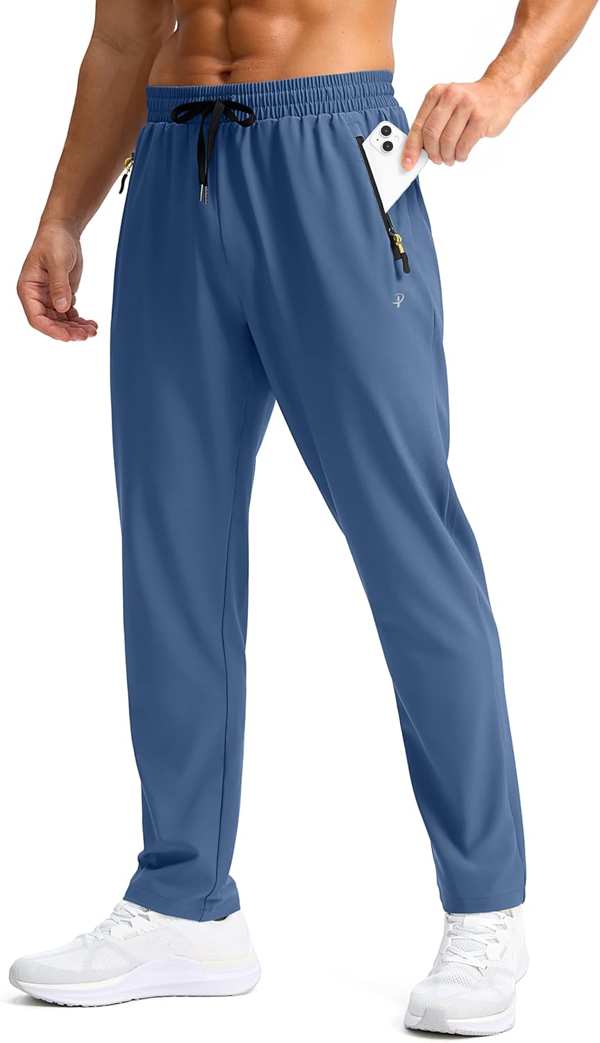 Pudolla Men's Lightweight Hiking Pants Quick Dry Outdoor Sweatpants with Zipper Pockets for Athletic Workout Casual Travel