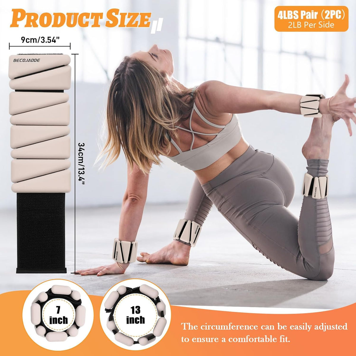 BECOJADDE Ankle Weights Set of 2 (1 lb/2 lb/3 lb Each) Adjustable Wrist Weights for Women Men Wearable Arm Leg Weight for Pilates, Running, Walking, Workout, Yoga