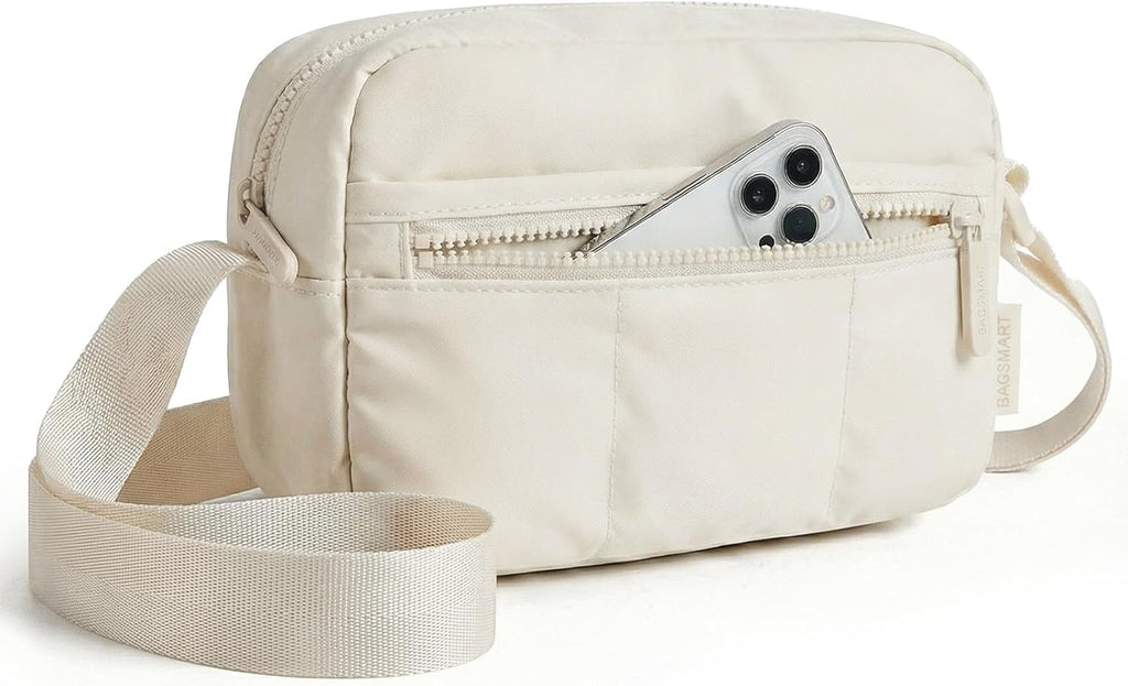 BAGSMART 2 in 1 Small Puffy Camera Sling Bag, Beige