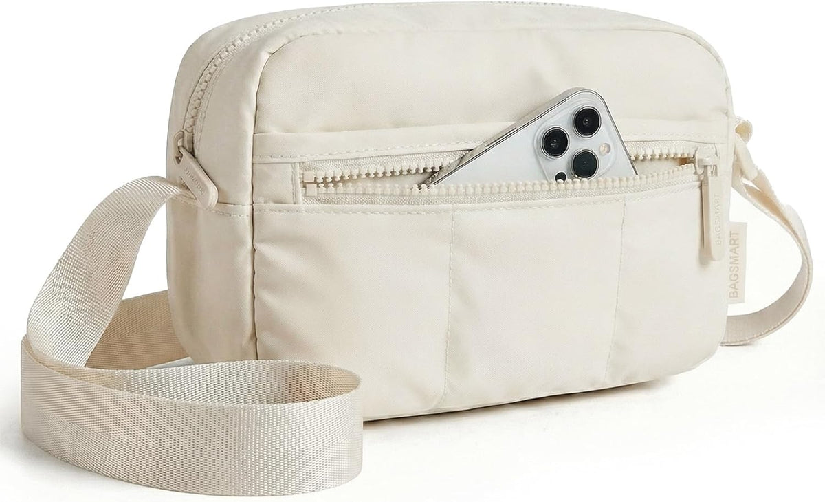 BAGSMART 2 in 1 Small Puffy Camera Sling Bag, Beige