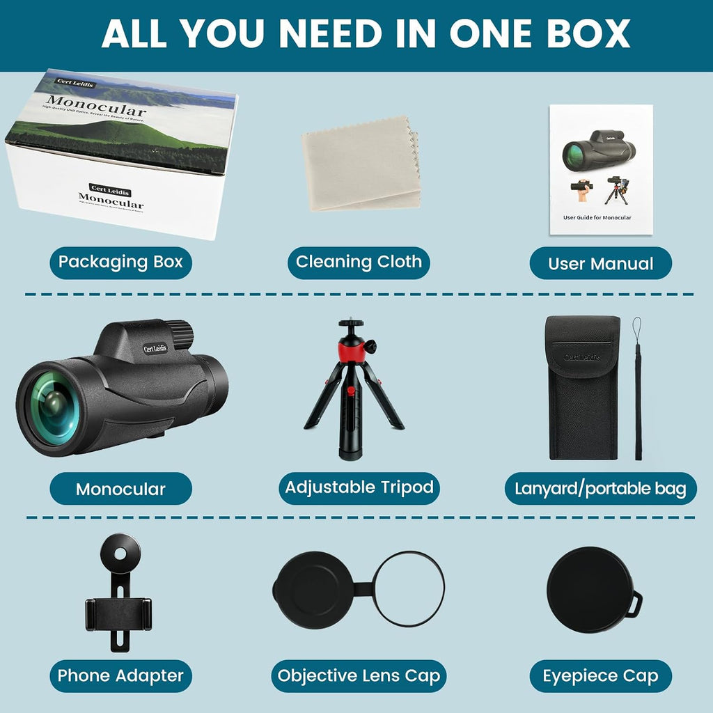 HD 10x42 Monocular Telescope for Adult - Tripod & Phone Adapter