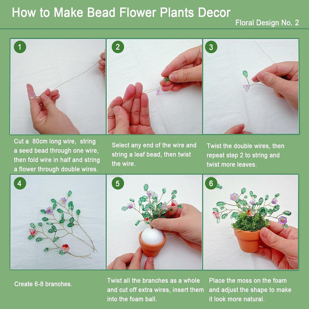 Juan's Moment Green Glass Beaded Plant Kit, Bead Craft Kit to Make Beading Flower Leaf Plants Window Suncatcher DIY Desk Decor with Pots Tools and Video Tutorial for Adults & Teens Creative Gift