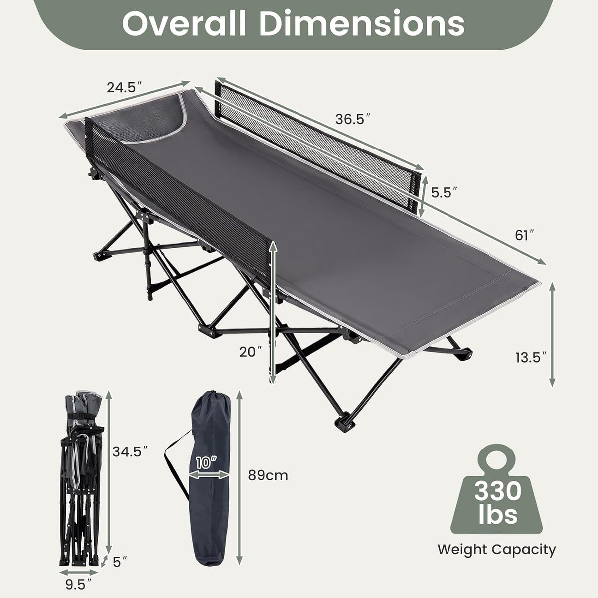 Goplus Foldable Kids Cot, Portable Sleeping Cot(Gray)