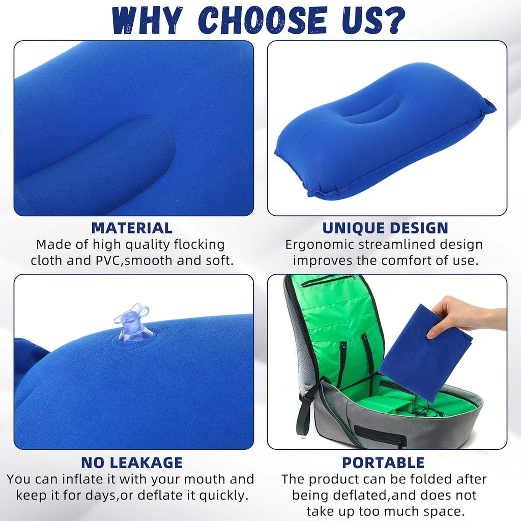 Geelin 20 Pack Inflatable Pillows for Camping Charity Donations, Blue