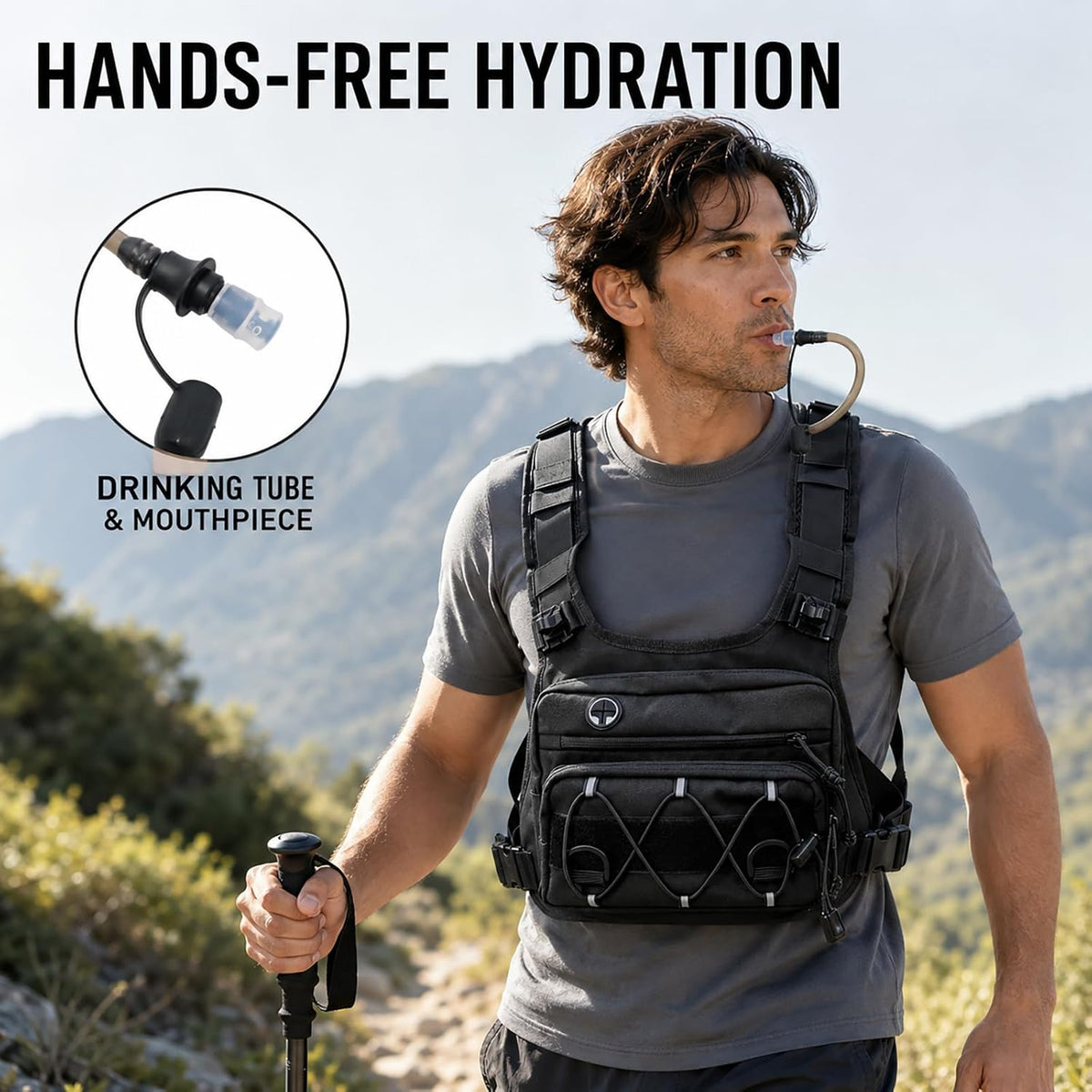 Trail Tank Water Vest, Adjustable Hydration Chest Pack with Drinking Tube and Storage Pockets for Running, Hiking, Cycling