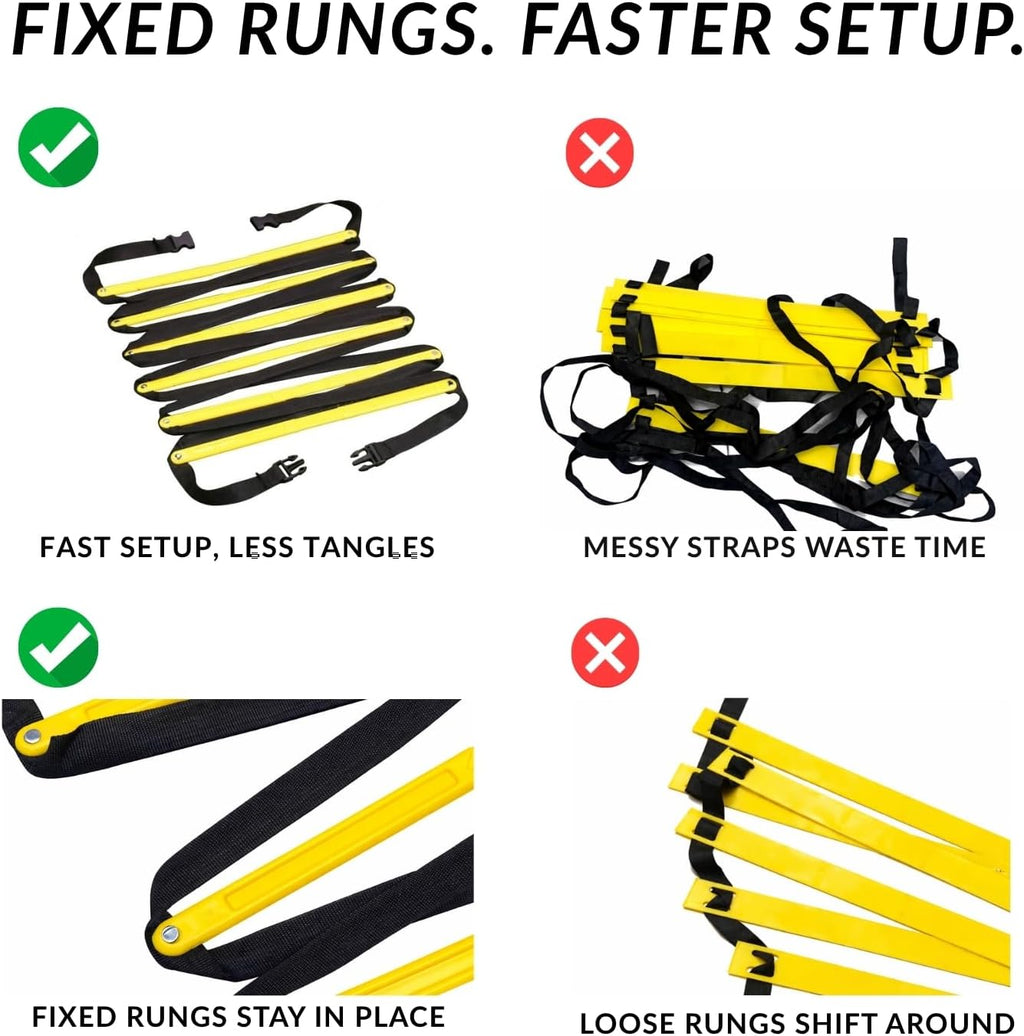 SOFTSOUL Tangle Free Agility Ladder, 12 Fixed Rungs, Heavy Duty Speed & Footwork Training Ladder for Football Soccer Basketball Drills, Portable Exercise Ladder for Kids, Youth & Adults
