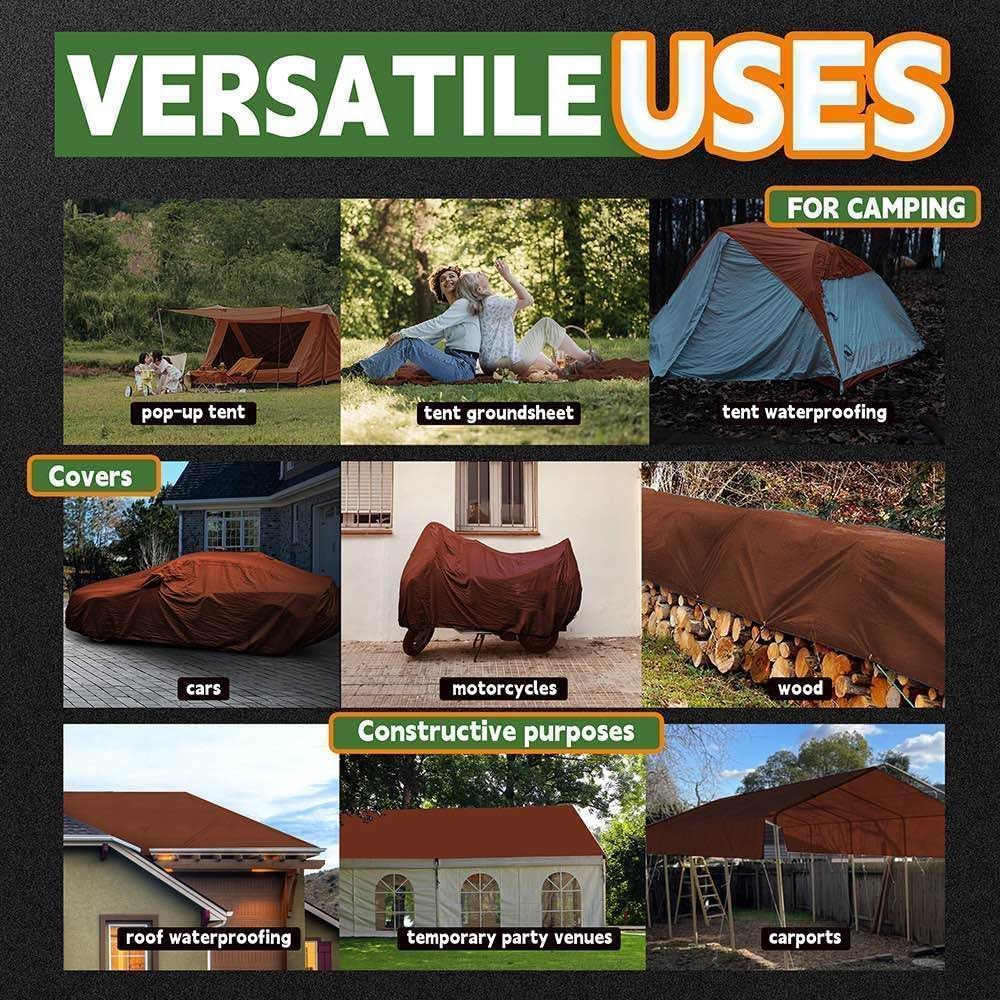 RAINDEWAY Tarp 10x14ft Brown Tarps Heavy Duty Waterproof 18Mil Extra Thick