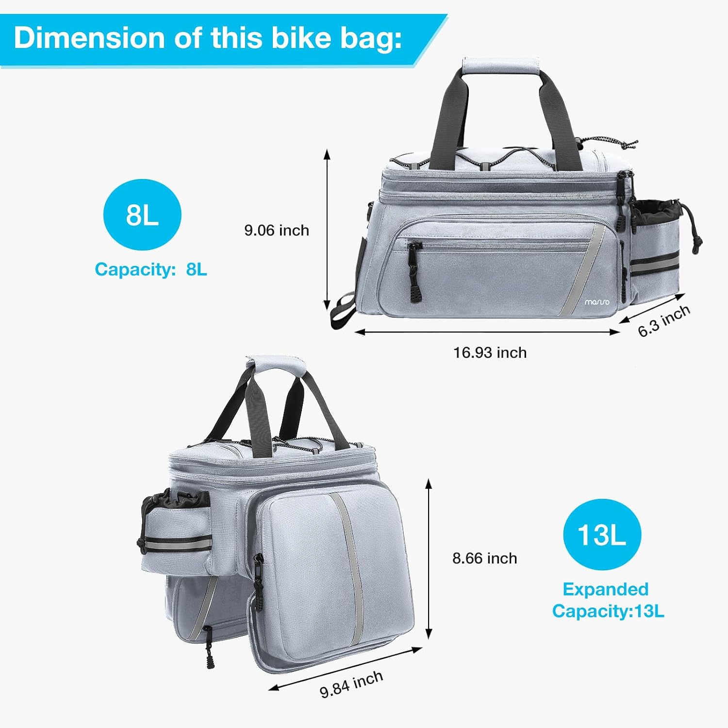 MOSISO Bike Rack Bag with Rain Cover, Bike Trunk Cooler Handag,Gray