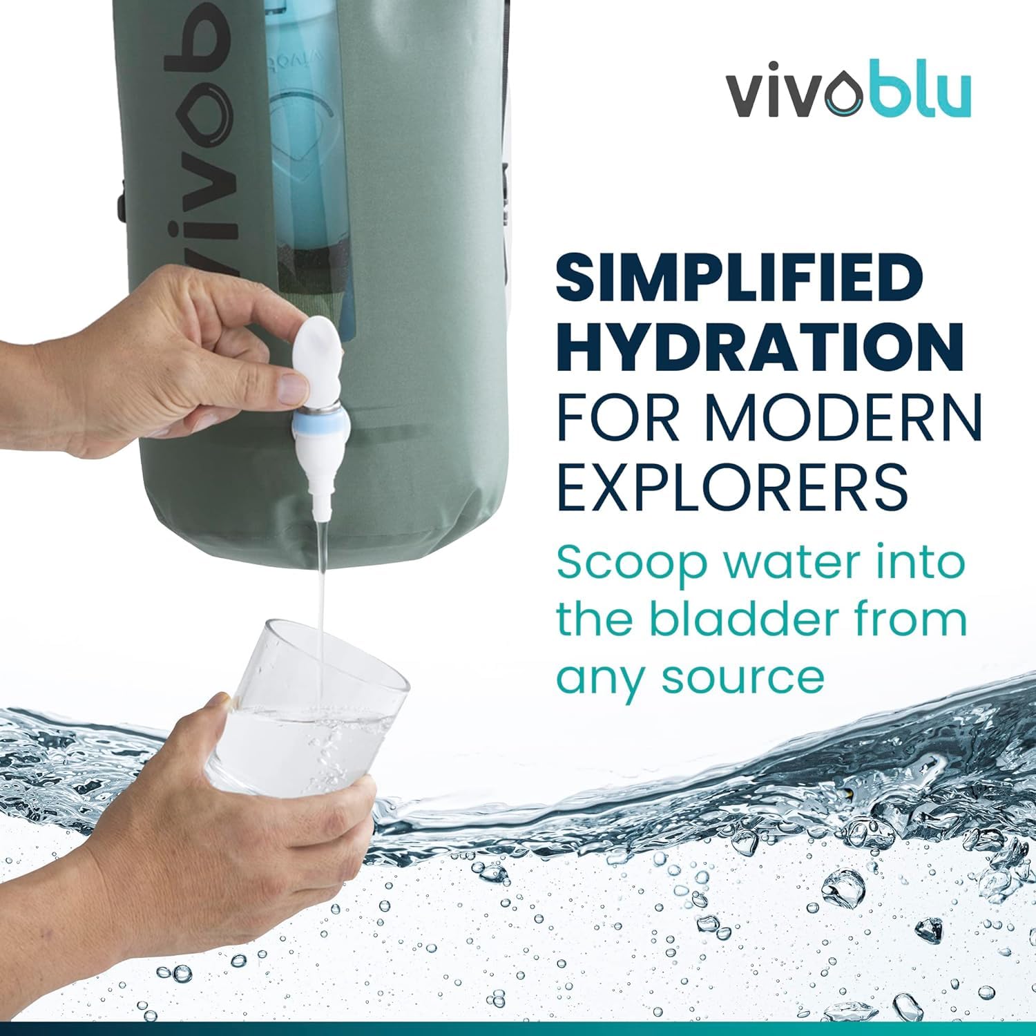 Vivoblu 10 Liter Water Bladder Backpack - Hydration Filtration Purifier Bag for Vivoblu Core Family Filter - Portable Purifying Pack for Backpacking, Hiking, Camping, Prepping, Survival - Army Green