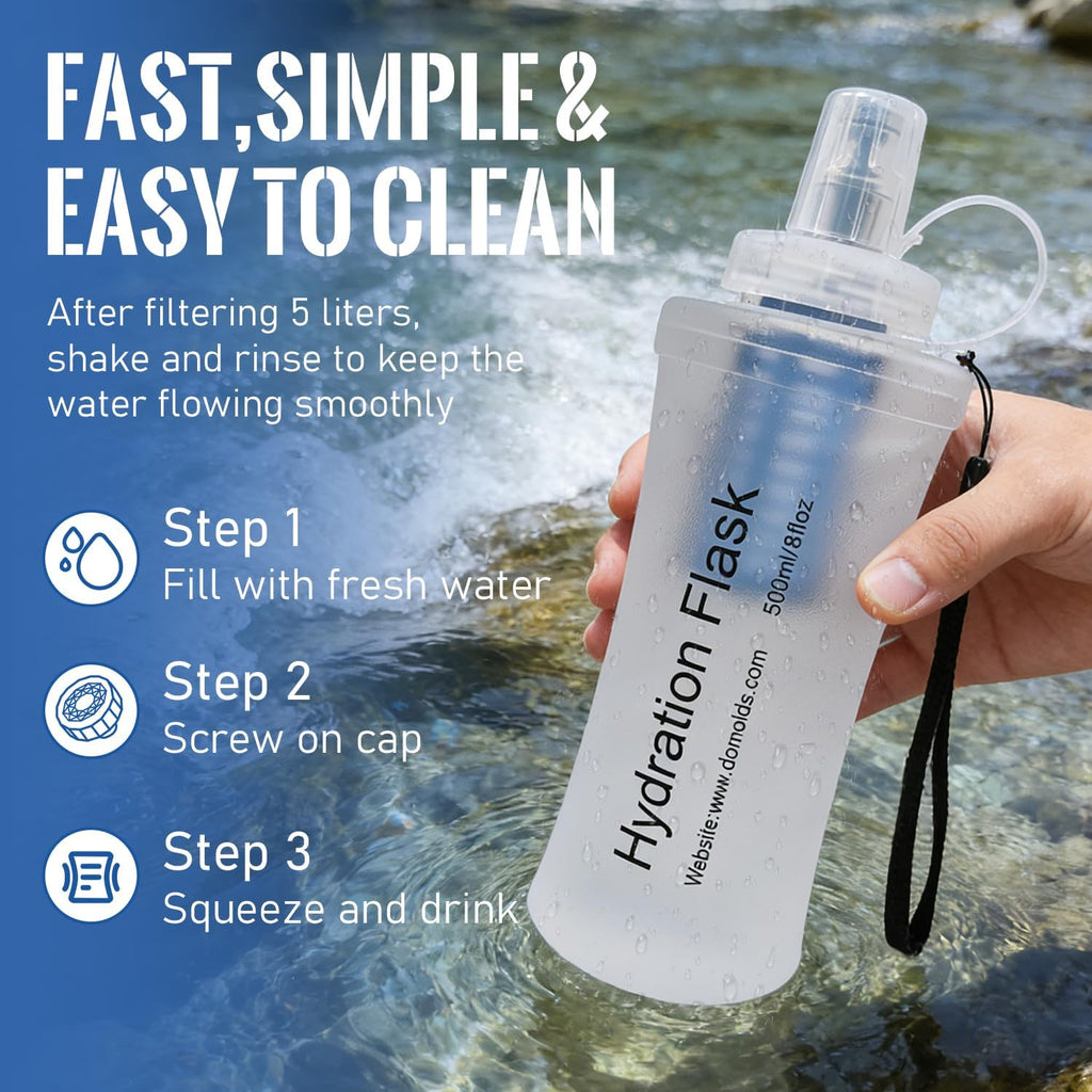 Collapsible Water Bottle with Filter for Travel Hiking Camping 1L