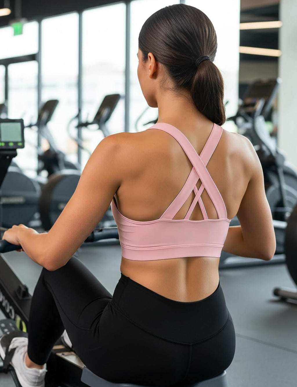 Buauty Sports Bra for Women, Criss Cross Back Medium Support Workout Bras with Removable Cups for Yoga Running Gym