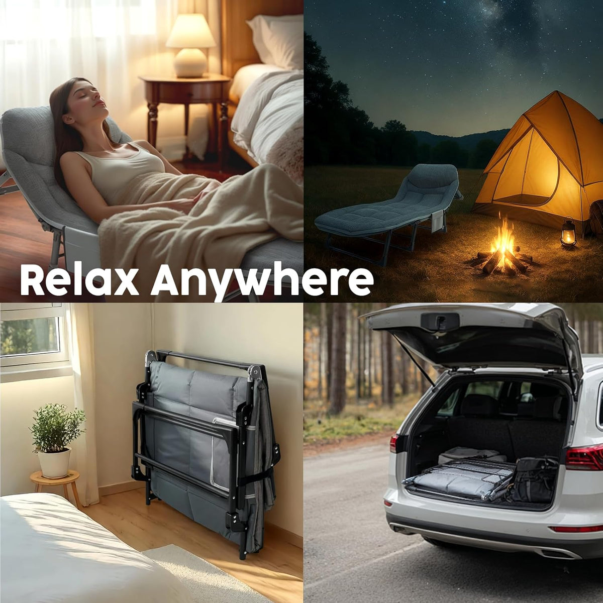 Adjustable Folding Camping Cot with Mattress(L''70in)