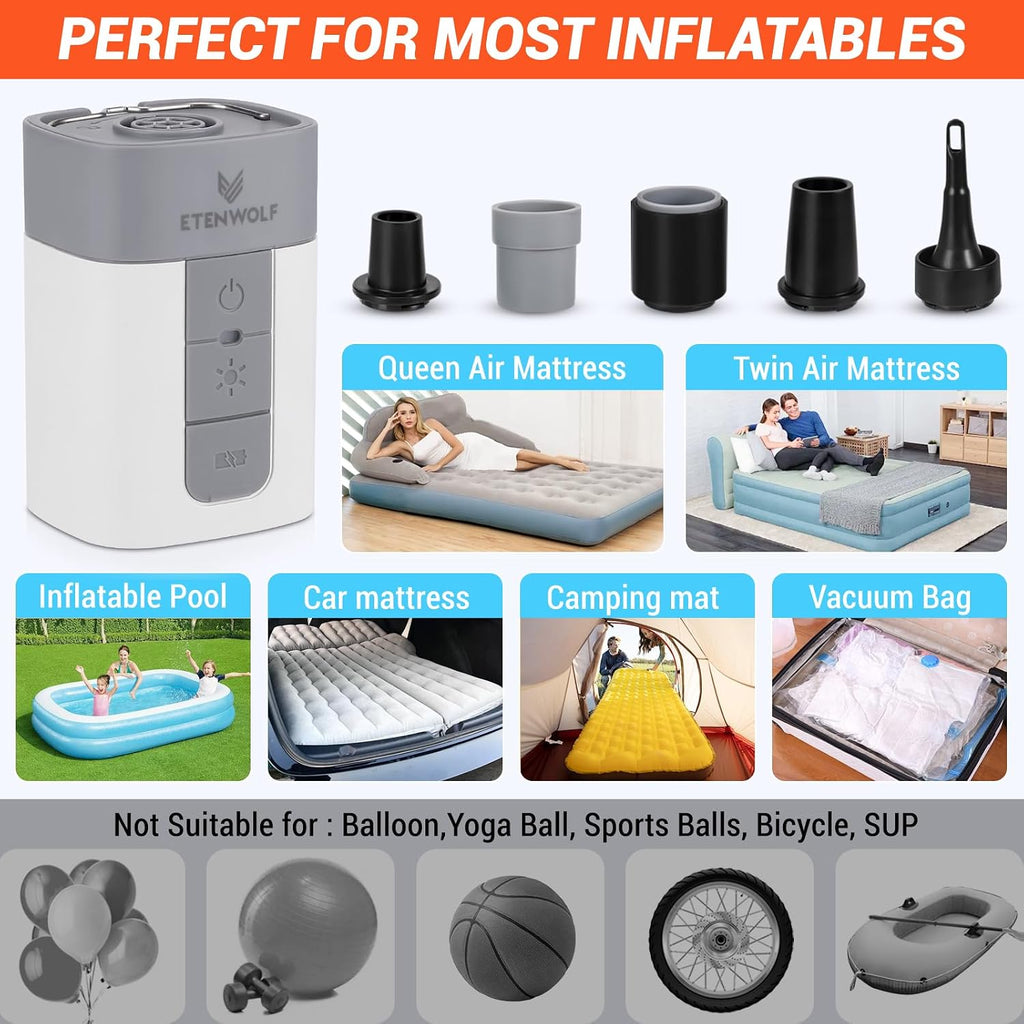 ETENWOLF Air Pump for Inflatables with 10400 mAh Battery & Camping Light