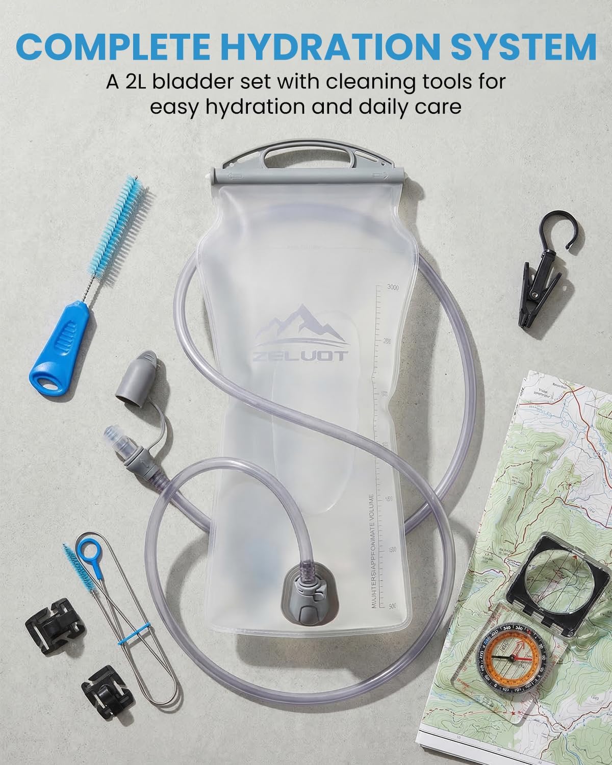 Zelvot 2L-3L Hydration Bladder Kit, 6 in1 Water Bladder with Cleaning Kit