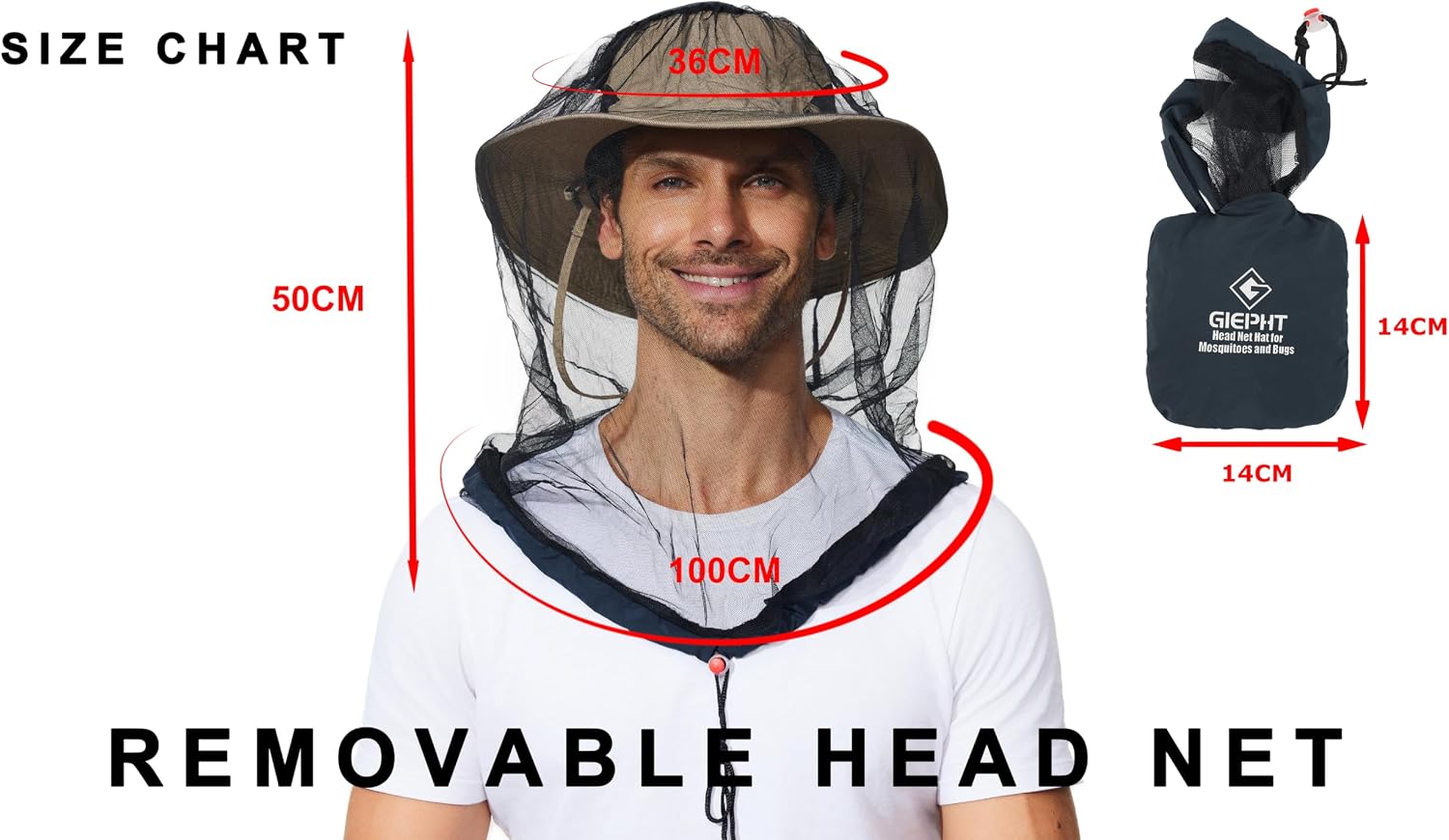2 Pack Mosquito Head Net Mesh for Hiking & Outdoors,Bug Face Netting over Hat Adults Gnat Fly Insect Midge Protection