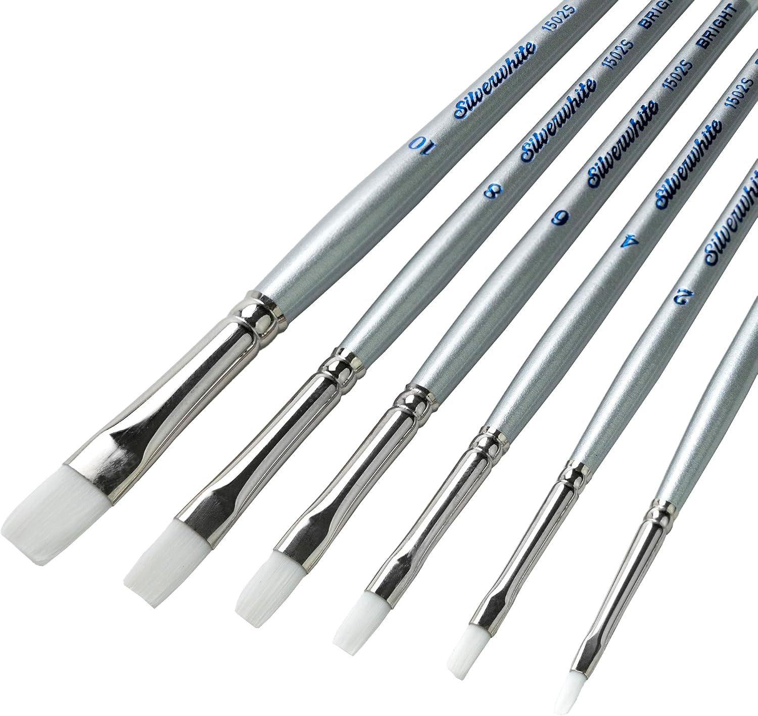 Silver Brush Limited Silverwhite Brights Watercolor Paintbrush Set, 6pc