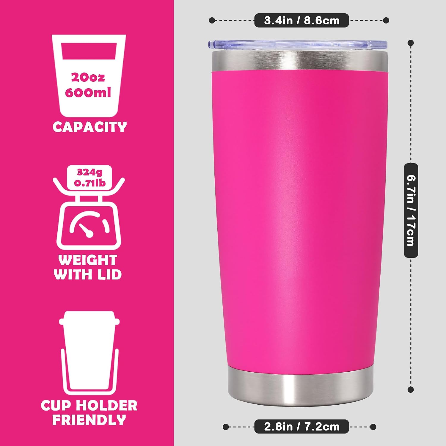 20oz Tumbler Stainless Steel Tumbler Coffee Tumbler with Lid Hot Pink, 4P