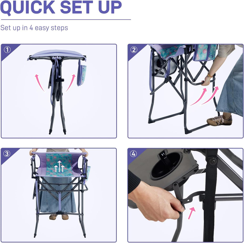 EVER ADVANCED Portable 30.7" Seat Height Tall Camping Directors Chair