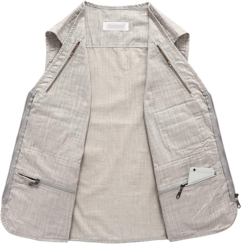 Hbufnha Men's Casual Safari Travel Vest 16 Pockets Outdoor Work Vest Sleeveless Jacket Fishing Hiking Photograph