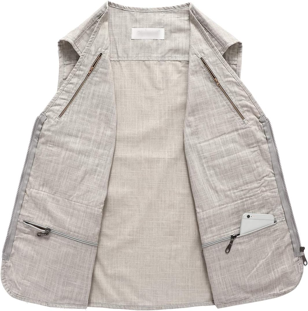 Hbufnha Men's Casual Safari Travel Vest 16 Pockets Outdoor Work Vest Sleeveless Jacket Fishing Hiking Photograph