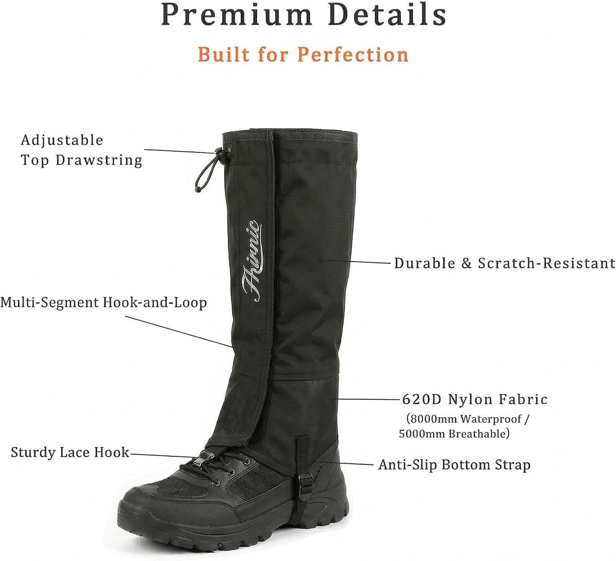 Leg Gaiters for Hiking, Lightweight Waterproof Boot Gaiters for Men Women, Adjustable Shoe Gaiters for Hiking Walking Climbing Hunting Trekking Mountaineering Skiing