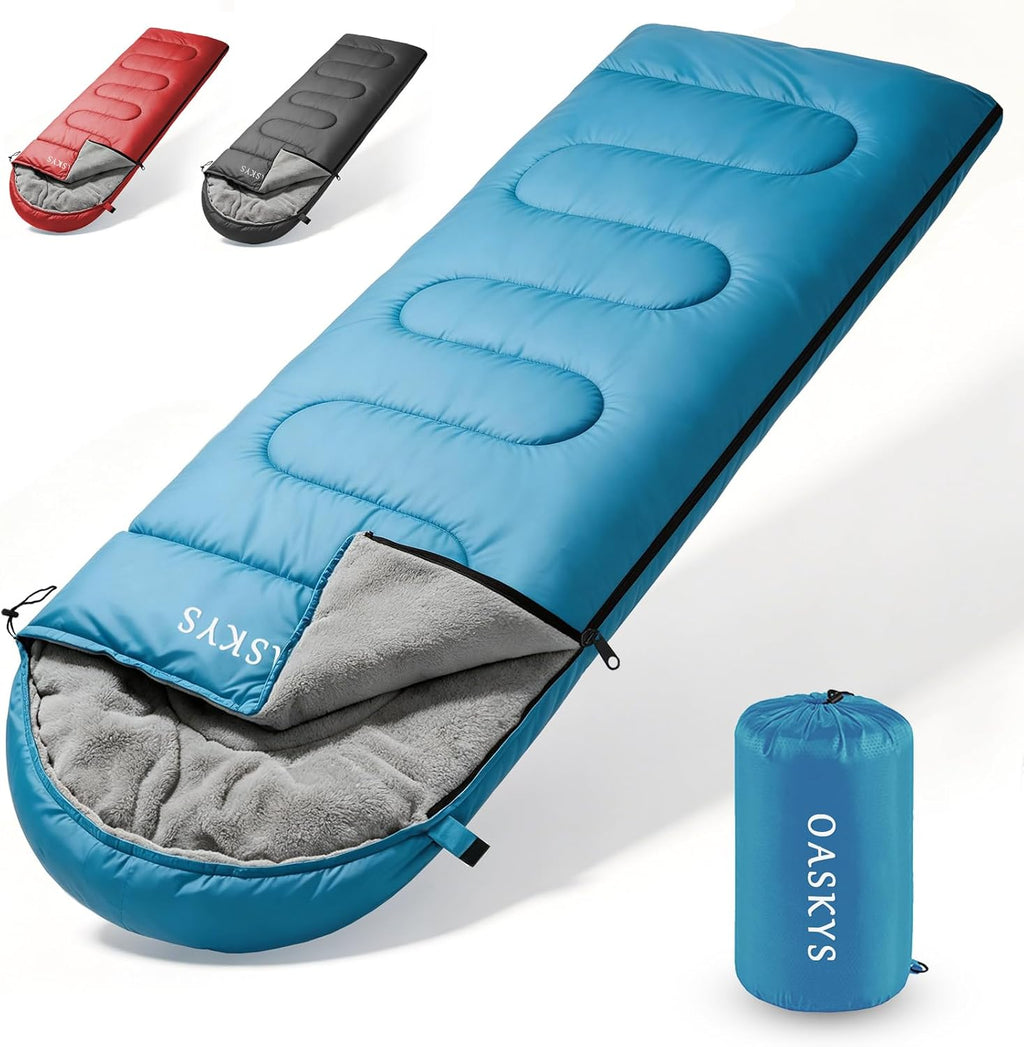 oaskys Camping Sleeping Bag - 3 Season Warm & Cool Weather - Summer Spring Fall Lightweight Waterproof for Adults Kids - Camping Essentials Gear Accessories Hiking Sleep Must Haves
