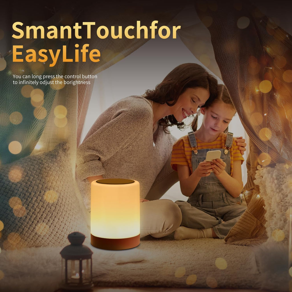 OORUN Touch Bedside Table Lamp,13 RGB Colors & 5 Brightness, USB Rechargeable Desk Lamp, Remote Control Dimmable Light with RGB Color Changing,Portable Lamp for Baby (Gold)