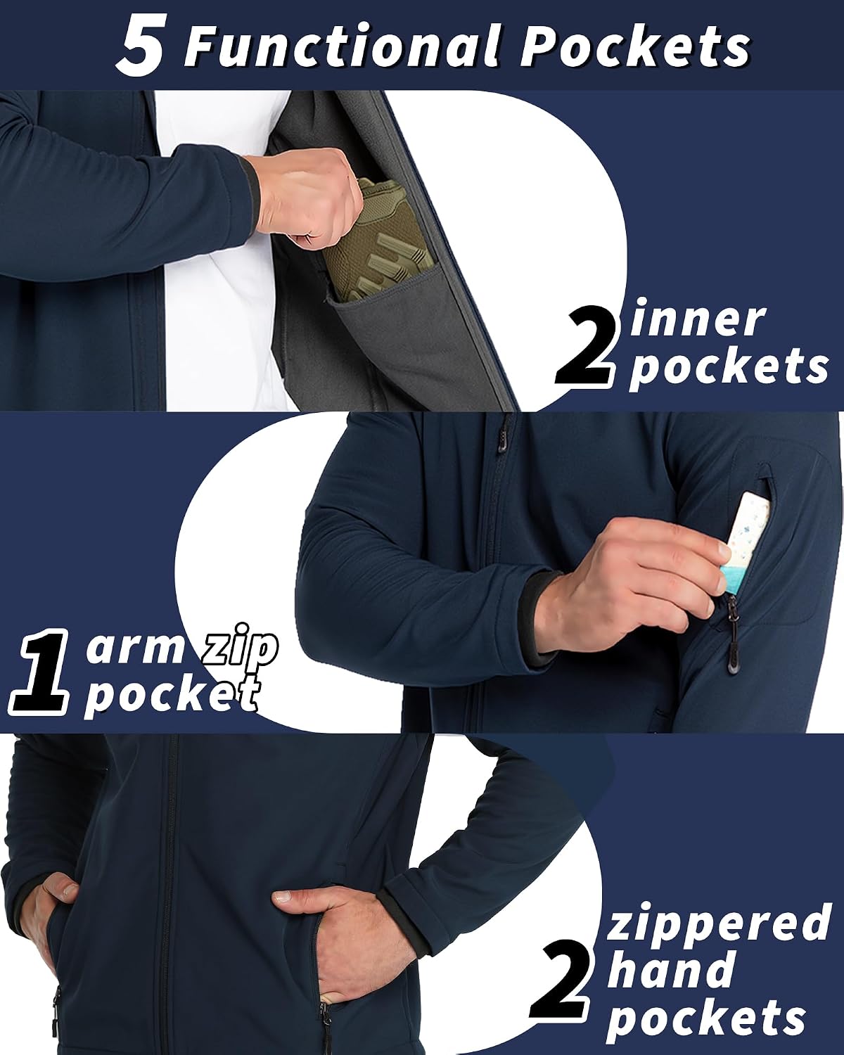 33,000ft Men's Hooded Fleece Lined Rain Shell Jacket Waterproof Lightweight
