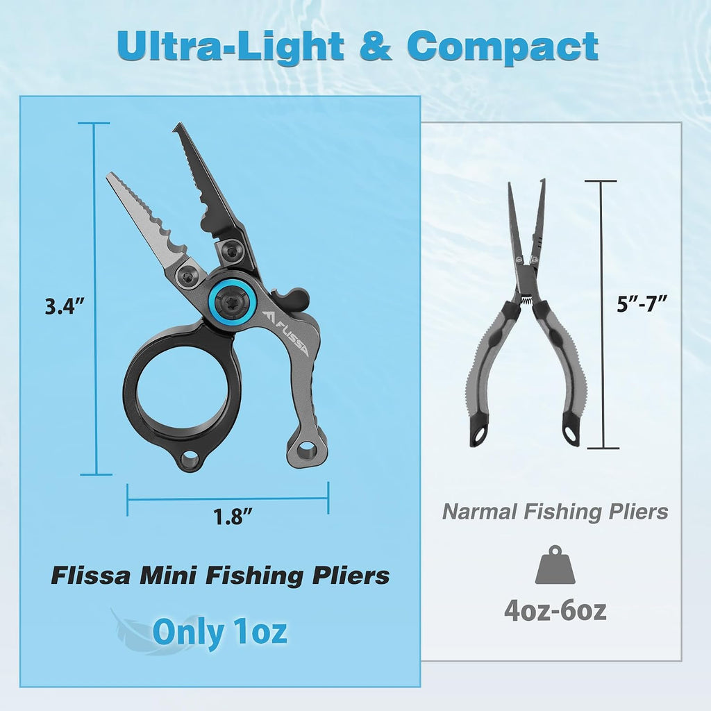 FLISSA Mini Fishing Pliers with Fly Fishing Zinger Retractor