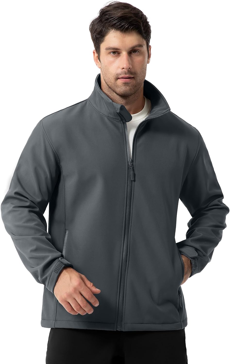 ZITY Men's Softshell Jacket Fleece Lined Lightweight Waterproof Rain Jacket Zip Up Soft Shell Windproof Windbreaker