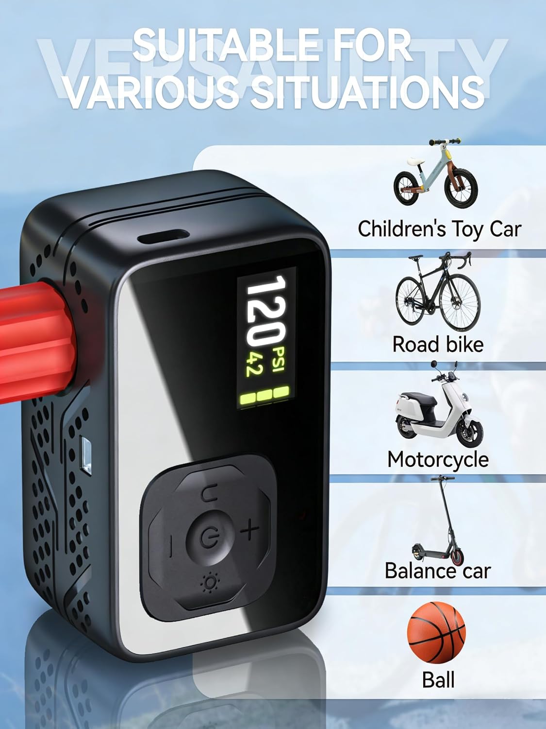 Electric Bike Pump,120PSI High Pressure Bicycle Tire Pump for Digital Gauge