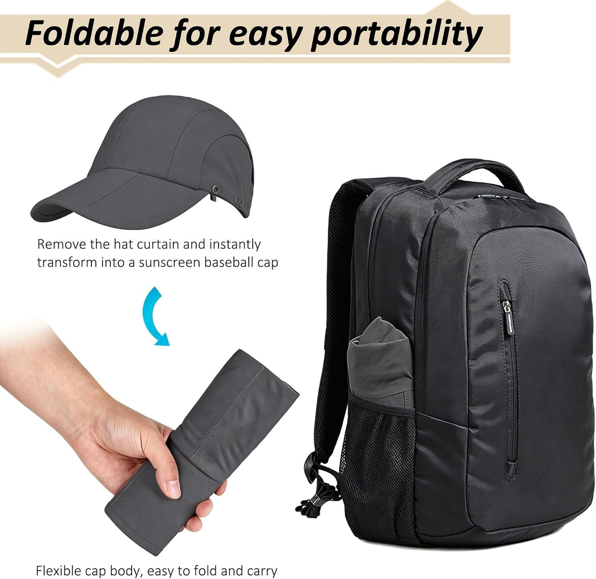 2Pack Men’s Foldable Sun Hat with Removable Face Mask & Neck Flap, UPF 50+ UV Protection, Quick-Drying Outdoor Fishing Cap