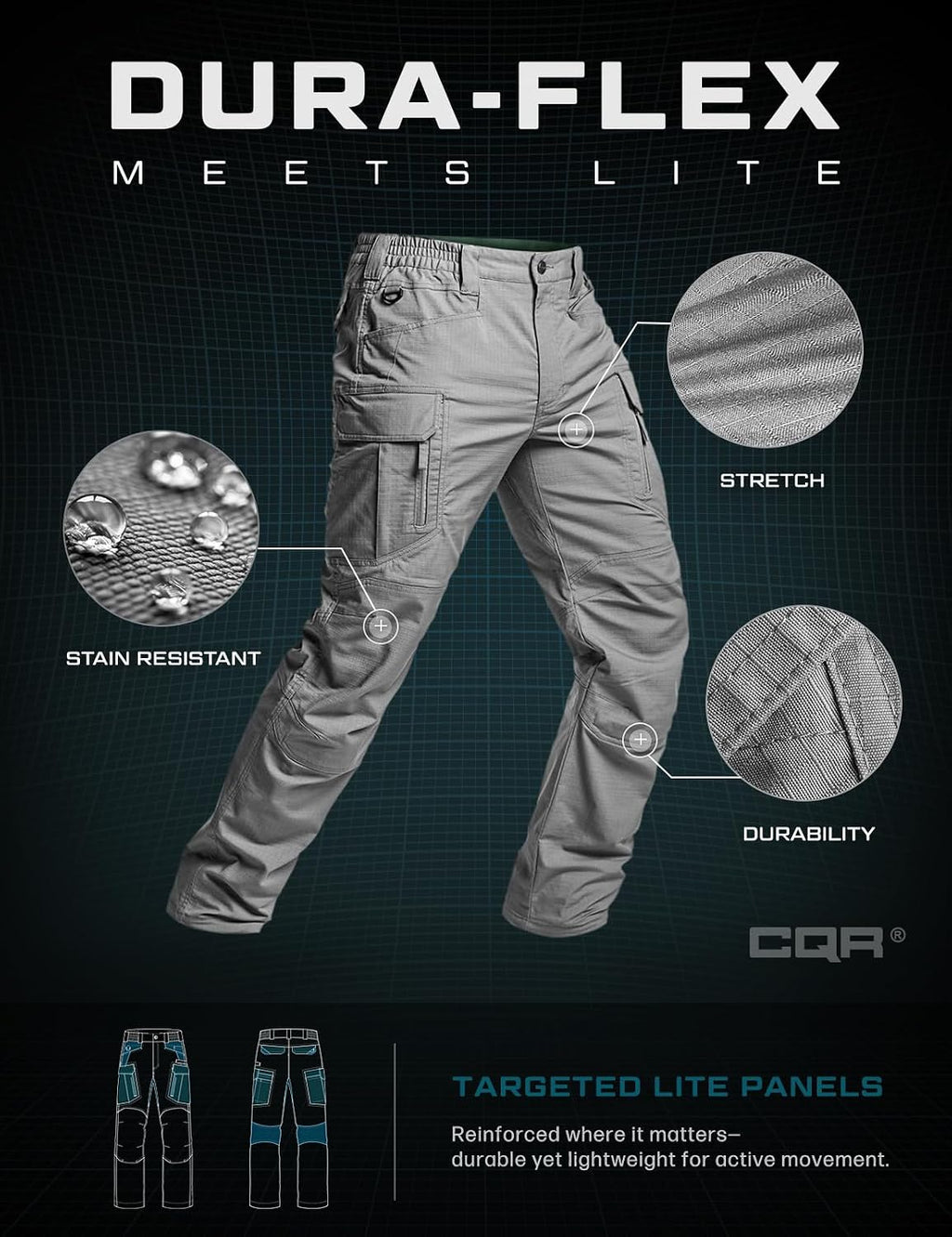 CQR Men's Flex Stretch Tactical Pants, Water Resistant Ripstop Cargo Pants, Lightweight EDC Outdoor Work Hiking Pants