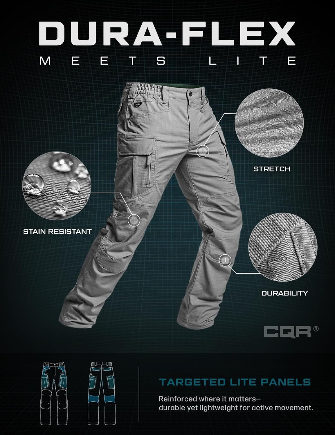 CQR Men's Flex Stretch Tactical Pants, Water Resistant Ripstop Cargo Pants, Lightweight EDC Outdoor Work Hiking Pants