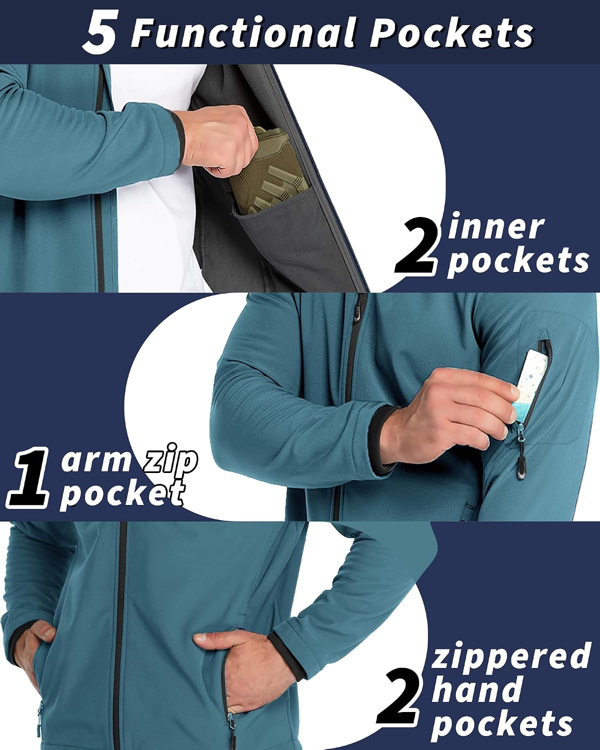 33,000ft Men's Hooded Fleece Lined Rain Shell Jacket Waterproof Lightweight
