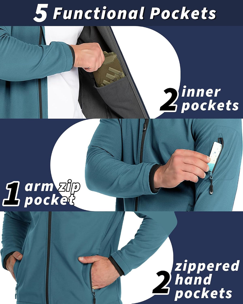 33,000ft Men's Hooded Fleece Lined Rain Shell Jacket Waterproof Lightweight