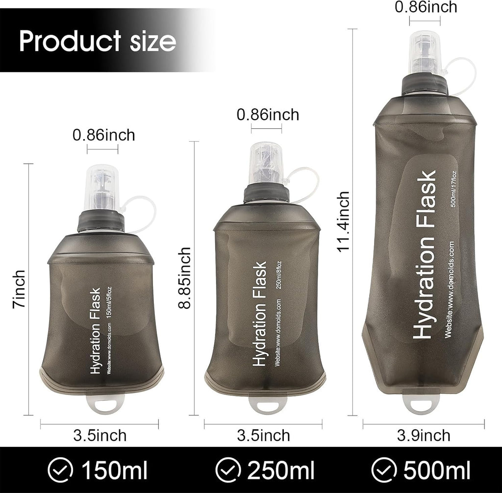 WILDREEDS 250ml Soft Flask, TPU Collapsible Soft Water Bottle for Hydration Pack, Running Vest, Folding Water Bottle for Hiking Cycling Climbing-2Pcs, Grey