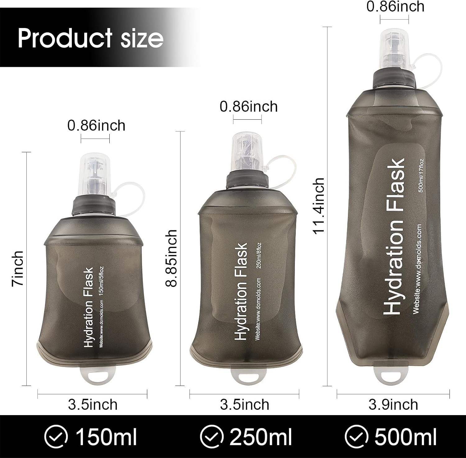 WILDREEDS 250ml Soft Flask, TPU Collapsible Soft Water Bottle for Hydration Pack, Running Vest, Folding Water Bottle for Hiking Cycling Climbing-2Pcs, Grey