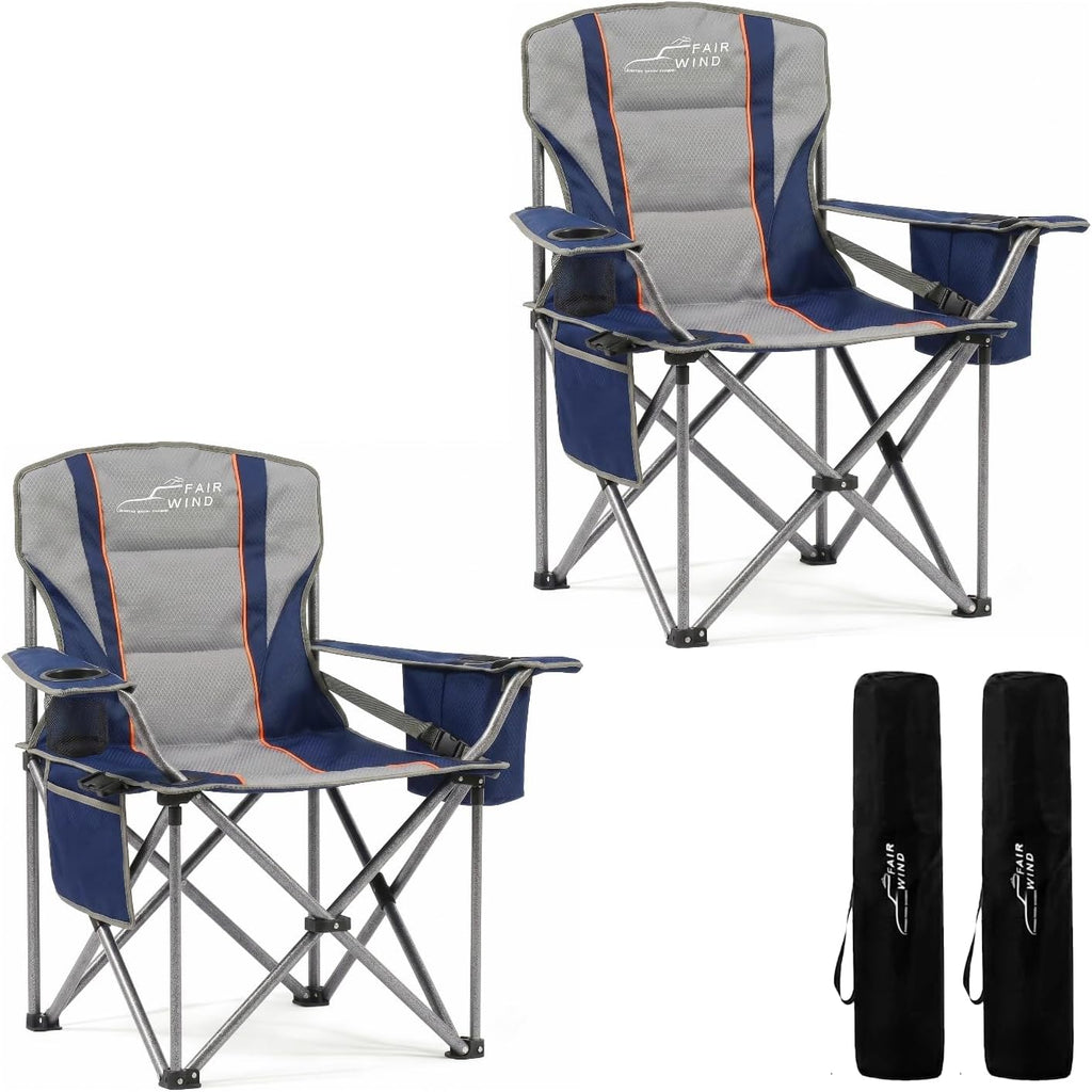 FAIR WIND 2-Pack Padded Oversized Camping Chair Heavy Duty for Adults