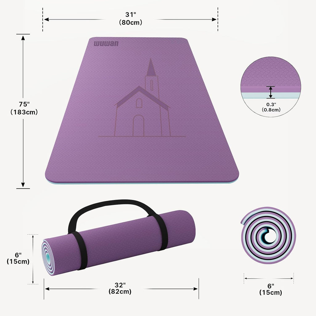 Yoga Mat TPE 72"x31.5"x0.31" Thick Non Slip Exercise Mat
