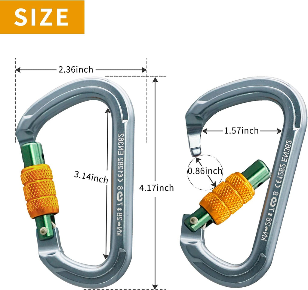 SOB Auto Locking Climbing Carabiner Clips,Heavy Duty Asymmetrical Carabiner Connector Used for Rappelling Gear Rescue Outdoor Projects Dog Leash